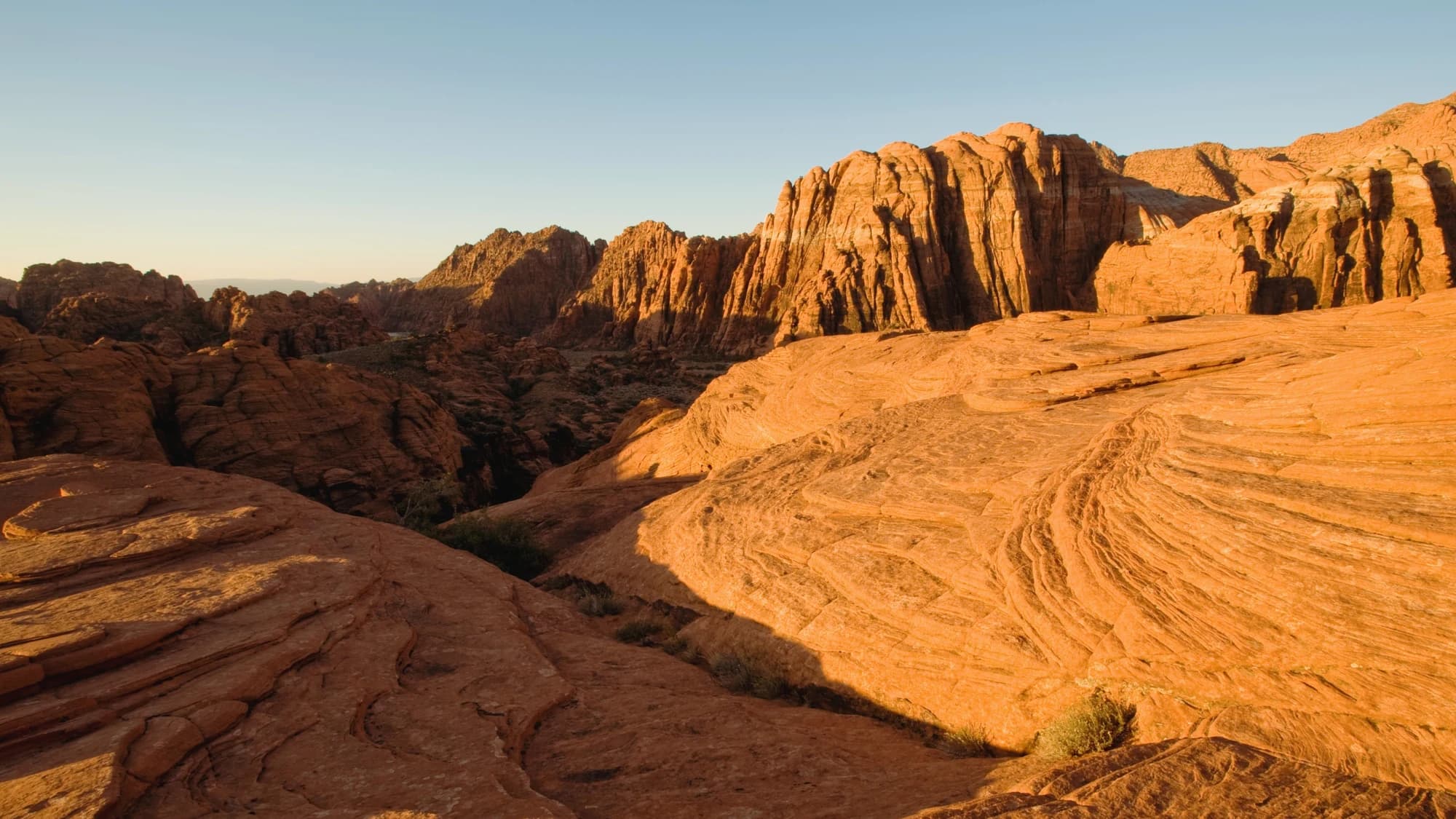 Sunlit red-rock cliffs near St. George, Utah